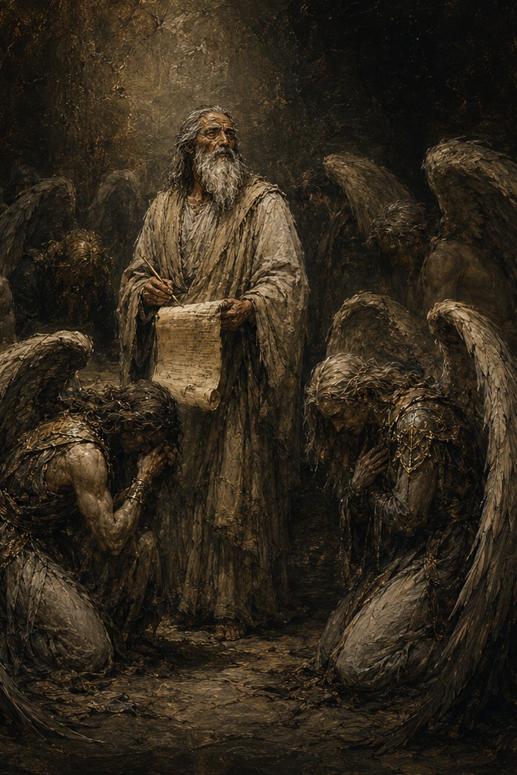 Enoch writes the petition of the condemned Watchers in the complete illustrated Book of Enoch