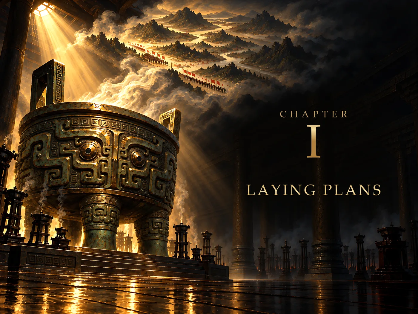 Chapter I, Laying Plans: its opening painting in The Art of War Illustrated