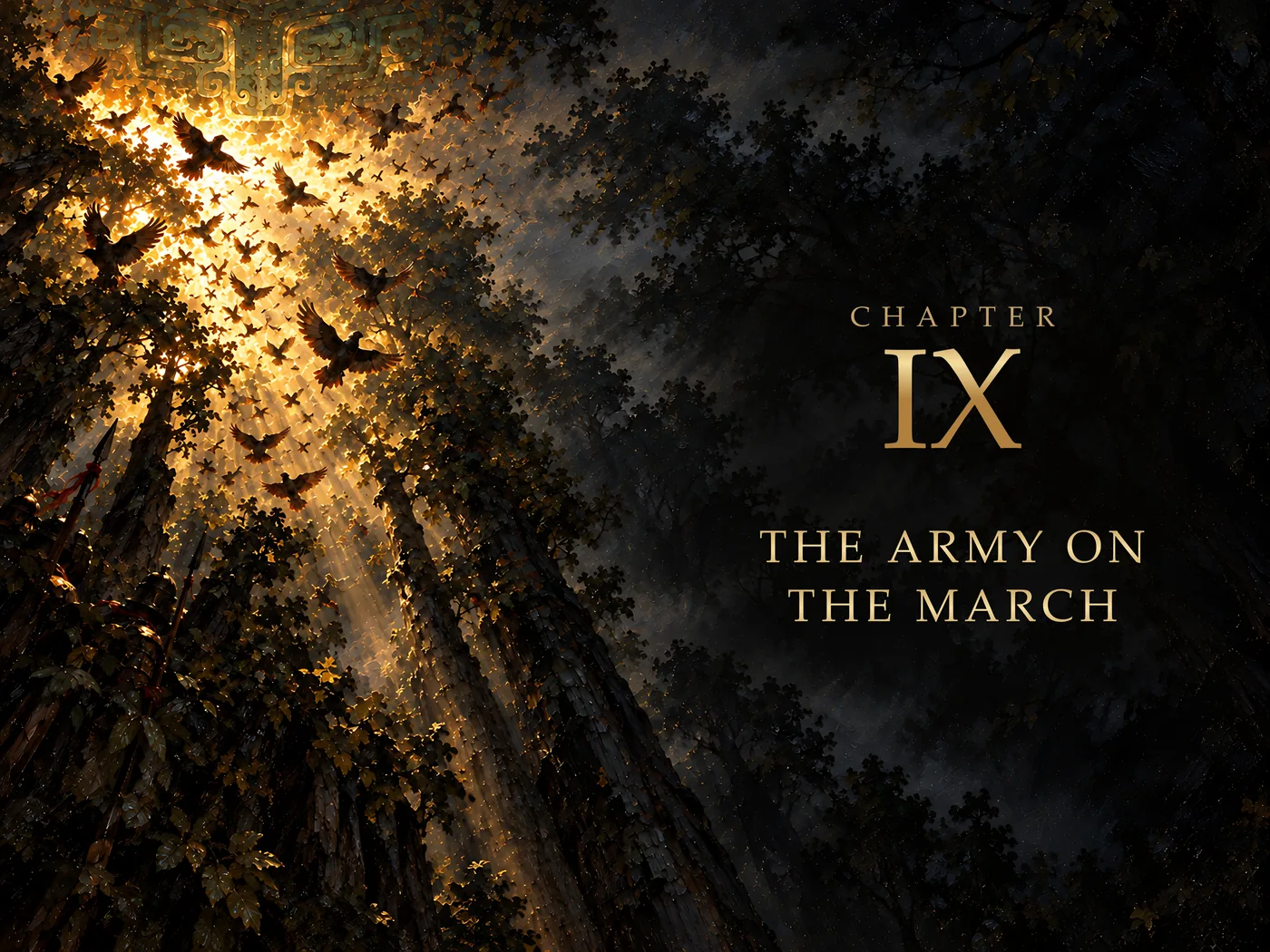 Chapter IX, The Army on The March: its opening painting in The Art of War Illustrated